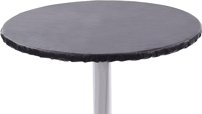 Yourtablecloth Heavy Duty Vinyl Round Fitted Tablecloth (Table Cover) with Flannel Backing Vibrant Colors Elasticized Tablecloth Great for Indoor and Outdoor Dining and Playing Cards 42” Black