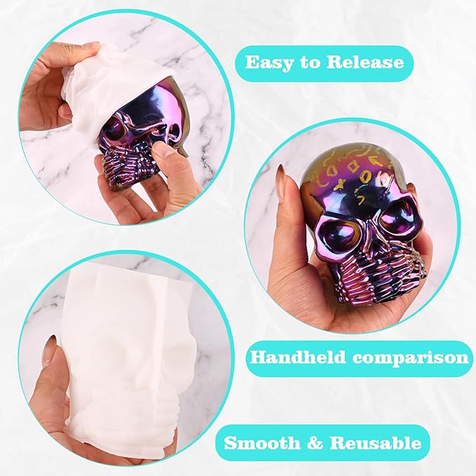 Actvty Skull Resin Molds, 3 Pieces Hear-no, Speak-no, See-no Evil Skull Silicone Molds for Resin Casting, 3D Skull Epoxy Molds for DIY Resin Crafts, Halloween Home Decor, translucent