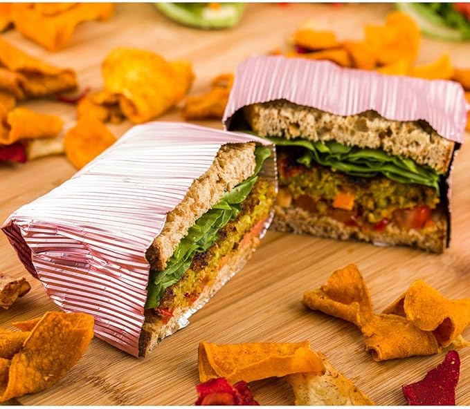 Restaurantware 12" x 12" Rippled Aluminum Foil Food Wrap and Fry Basket Liner: Perfect for Restaurant Take Out Bakeries and Food Trucks - Pink Foil Sandwich Wraps - 500-CT