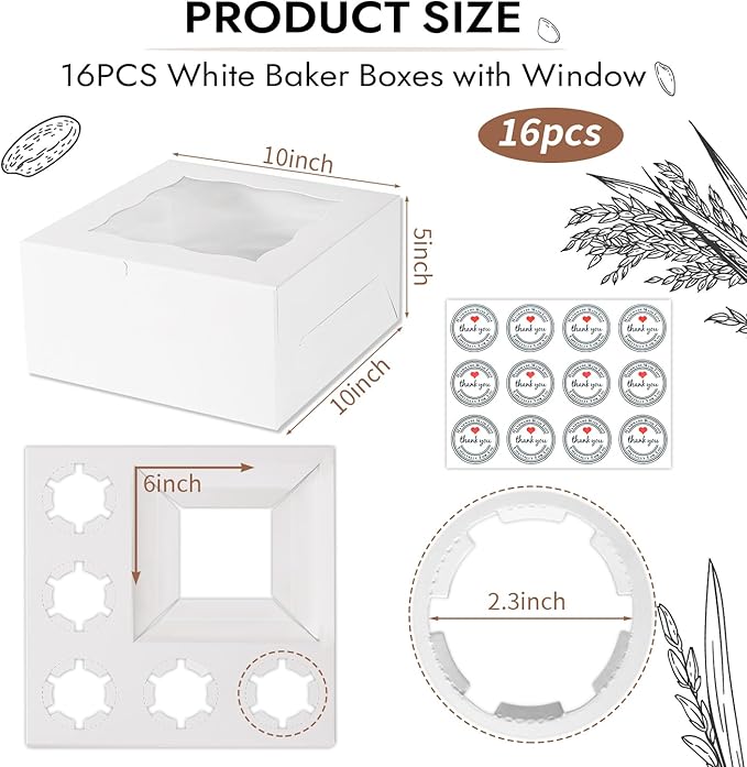 JCD 16 Pcs Valentine’s Day 1+5 Bento Cake and Cupcake Box for a under 6 inch Cake and 5 Cupcakes Box Family Dinner Birthday Party Picnic Gift Boxes Fit 5 Regular Cupcakes and Mini CakeS (1+5/16Pcs)
