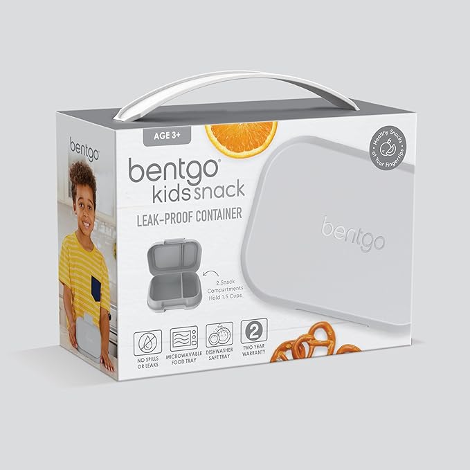 Bentgo Kids Snack - 2 Compartment Leak-Proof Bento Box Container for Snacks and Small Meals, Easy-Open Latch, Dishwasher Safe, BPA-Free for School, Daycare, & Sports - Ideal for Ages 3+ (Gray)
