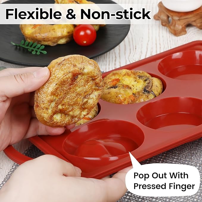 CAKETIME Muffin Top Pan, 3 Inch Metal Reinforced Frame Silicone Egg Molds for Breakfast Sandwiches Non Stick Round Silicone Egg Pan for Baking English Muffins, Whoopie Pies, Corn Bread, Tarts Brown