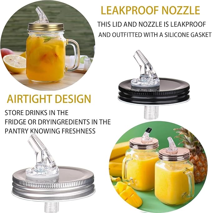 Mason Jar Pour Spouts. free flow Mason Jar Pour Spouts, mason jar for spout regular mouth size 70mm dispenser germination cover. Suitable for any liquid. LeakProof 2Pack + 4 Black Lid Caps (2 Pack
