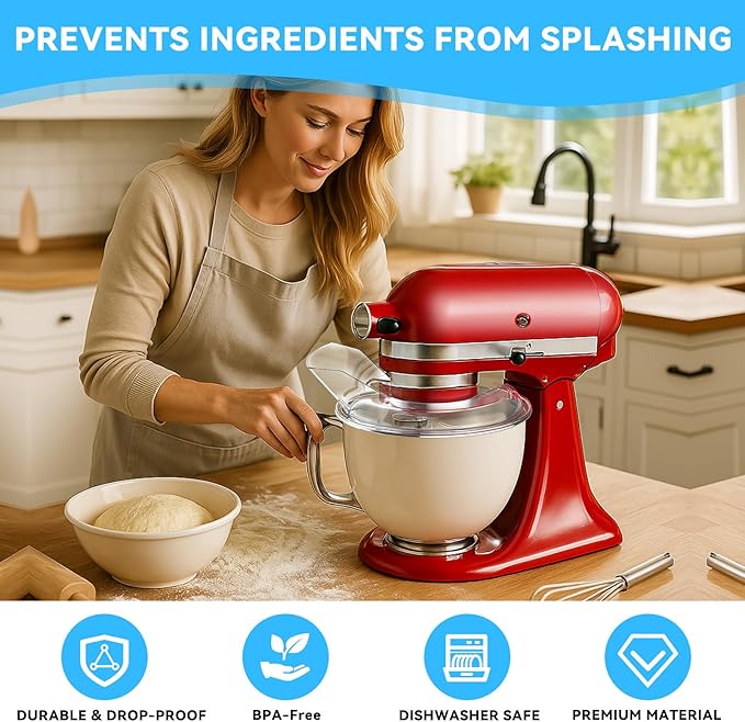 Pouring Shield for Kitchenaid Mixer, Kitchenaid Splash Guard for Tilt-Head Stand Mixers 4.5-5 Quart, Kitchenaid Pouring Shield Fits for Kitchenaid Stainless Steel, Glass, Ceramic Bowls