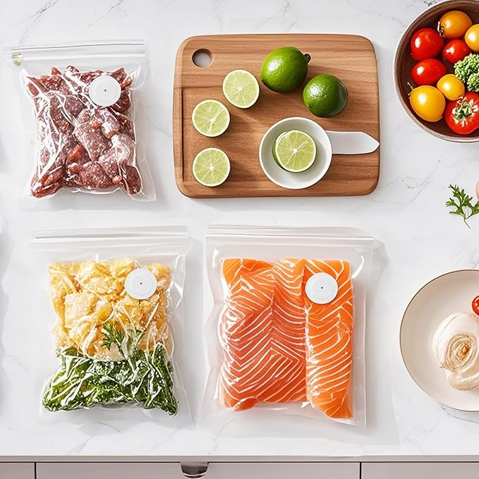 MEGAWISE Vacuum Zipper Bags 20Pcs (12 * 13.5in), BPA Free, Reusable Food Storage Bags with Air Valve for Sous Vide Cooking/Freezer/Microwave Heating, with 5 Seal Clips.