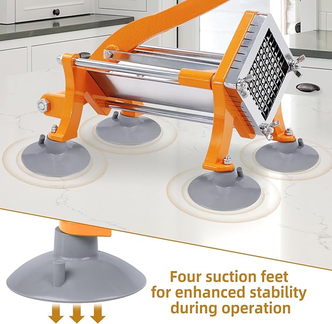 French Fry Cutter Commercial Potato Slicer with Suction Feet Complete Set, Includes 3/8", Orange
