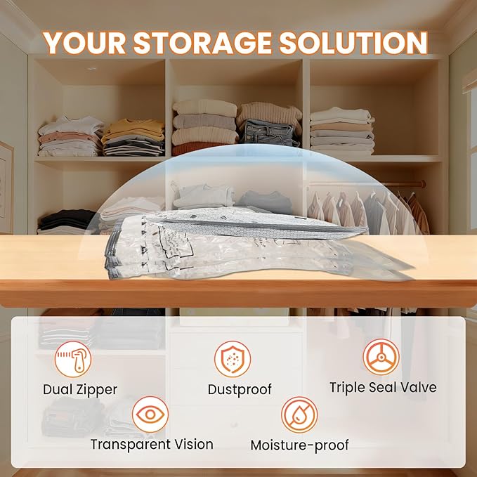 Vacuum Bags for Travel with Rechargeable Electric Pump, 12 PCS (4S,4M,4L) Storage Bags Vacuum Sealed, Space Saver Bags Carry-on Size Compression Packing Bags for Luggage and Suitcase