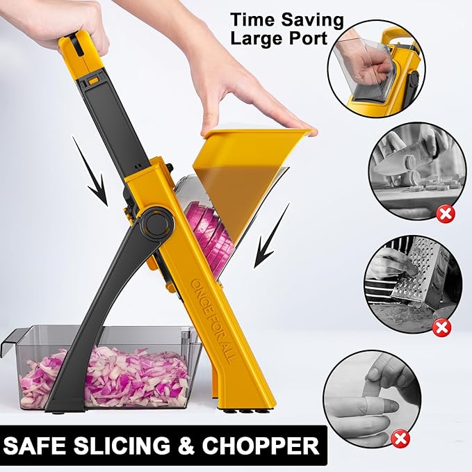 SupMaKin Upgrade Safe Mandoline Slicer, Multi Vegetable Chopper, Potato Slicer, Vegetables Slicer Onion Chopper Fry Cutter, Kitchen Chopping Artifact (Yellow)