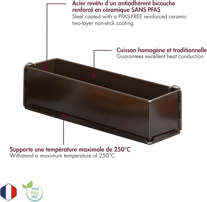 GOBEL - Non-Stick Springform Pâté and Long Loaf Pan - Removable Bottom - 13 7/8" x 3 1/8" x 3 1/8" - Made in France
