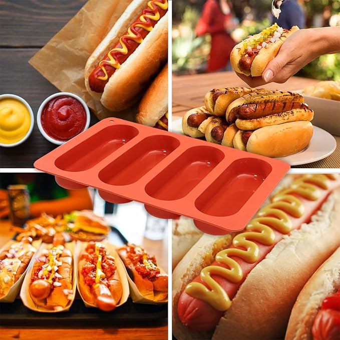 Webake 6 Inch Hot Dog Bun Pan, 2 Pack SIlicone Hotdog Bun Molds Nonstick Bread Forms, Mini Baguette Sandwich Baking Tray for Hot Dog Bun Rolls Cake and Eclair