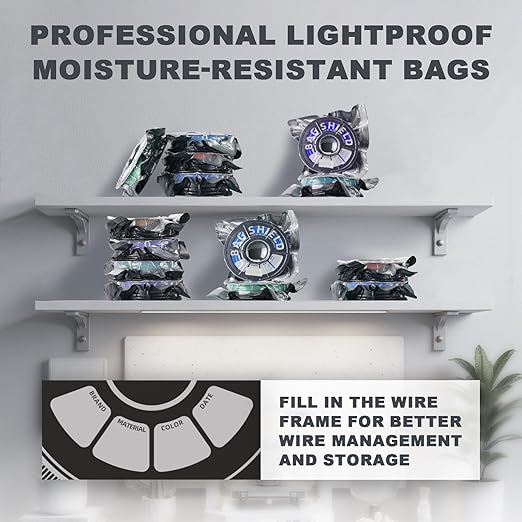 Vacuum-Sealed 3D Printing Filament Kit, 20 Packs Lightproof Storage Bags with Vacuum Pump, Moisture-Proof Bags, Sorting & Storage of PA/DP/PC/PLA/ABS/TPU/ASA/PETG with Desiccant