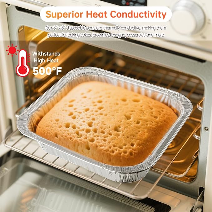 8x8 Aluminum Pans with Lids - 20 Pack Disposable Baking Pans, Heavy Duty Tin Foil Pans with Lids for Cake Baking, Cooking, Heating, Storing, Prepping Food