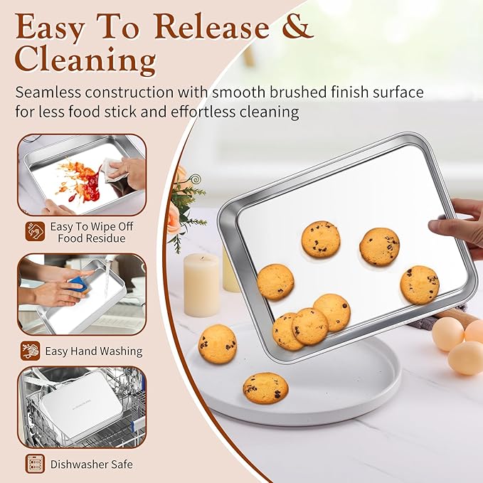 TeamFar Baking Pans Set of 3, Stainless Steel Deep Cookie Cake Pan for Home Baking, 12.5/10.5/9.4” Rectangle Bakeware Set for Bread/Casserole/Lasagna, Healthy & Sturdy, Dishwasher Safe