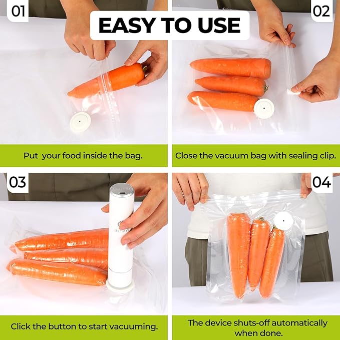 Handheld Vacuum Sealer for Food, Compact Portable Food Saver Pump with 30 BPA‑Free Reusable Vacuum Bags Type-C Rechargeable, Ideal for Sous Vide, Meal Prep, Leftovers & Freezer Storage