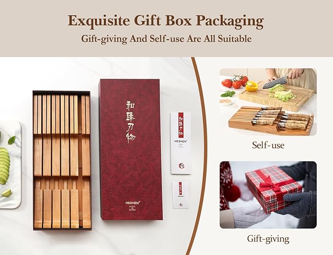 HEZHEN 11-slots Cherry Wood In-drawer Knife Tray,Knife Holder, Knife Block without Knives, Fit for 10 Knives and 1 sharpening rod