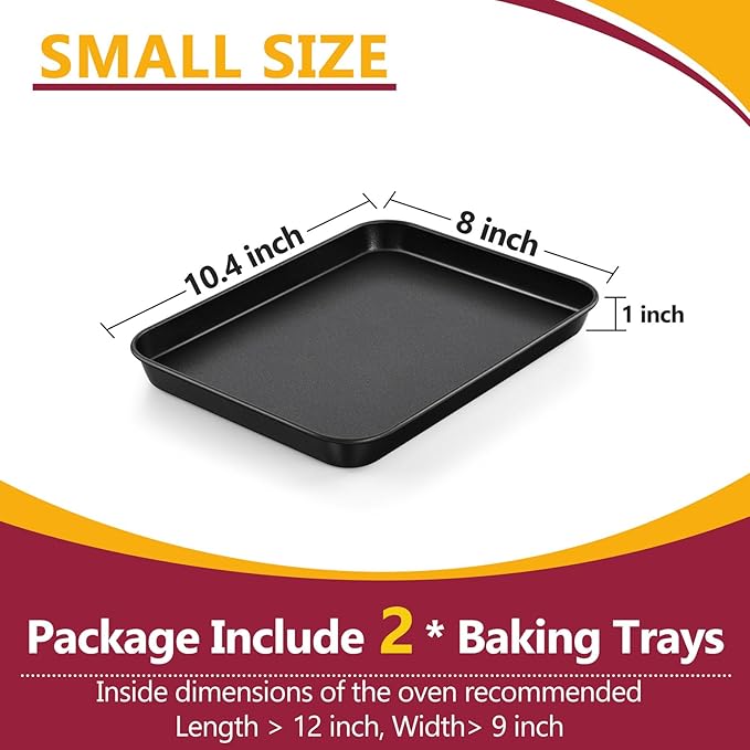 P&P CHEF 10.5 Inch Baking Cookie Sheet Pan, Carbon Steel Oven Tray, Non Stick Bakeware for Cooking Baking Bread Meat Vegetables, Sturdy & Healthy, Easy Clean, 2Pcs