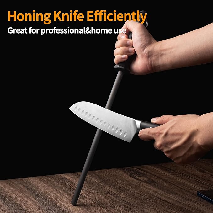 Efficient 12 Inch Honing Steel Sharpening Rod Knife Sharpener Steel For Kitchen Knives High Hardness, Honing Rod With Gift Box
