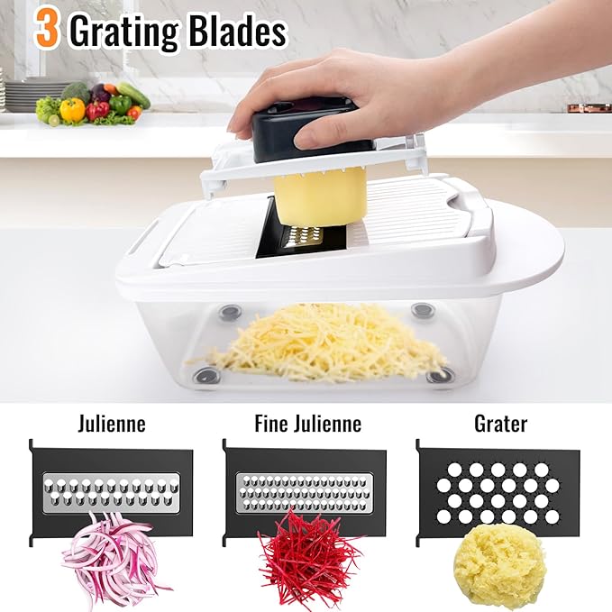 8 Blade All-in-1 Vegetable Chopper Mandoline Slicer with Container, Food Chopper, Onion Chopper, Veggie Cutter for Salad, Kitchen Gadgets Accessories Essentials, White