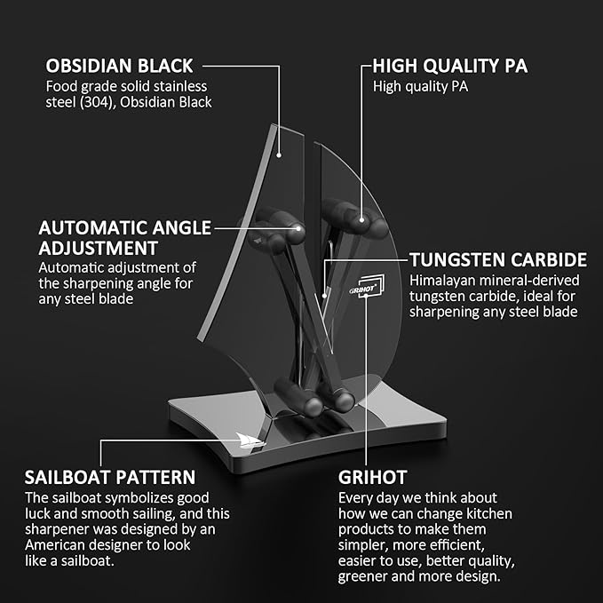 VN3 Professional Knife Sharpener | 3-Action Streamlined Sailboat Design for Effortless Knife Sharpening - The Ultimate Tool for Precision 11 to 21 Degree Angles (Obsidian Color)