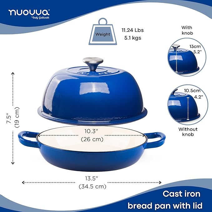Enamelled Cast Iron Dutch Oven Pot – Dutch Oven For Sourdough Bread Baking – Cast Iron Bread Pot – Dark Blue, 6 Quarts, 26cm – by Nuovva