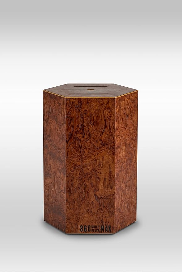 360KB MAX ™ (Bubinga Pomele - Limited Edition 2023) magnetic rotating knife block - w/top slots, capaciy for 20+ knives - largest in the 360 Knife Block ® family.