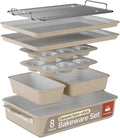 Bakken 8-Piece Ceramic Coated Bakeware Sets, Nonstick Aluminized Steel Pans with Muffin, Loaf, Cake, Roasting Pan, & Cooling Rack, Oven Safe Up To 500°F, Dishwasher Safe, BPA, PTFE & PFAS Free, Cream