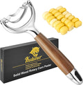 KULUNER Durable Stainless Steel Corn Peeler with Polished Wood Handle Corn on the Cob Stripper Kernel Remover Easy Use Corn Kernel Cutter Kitchen Gadget（Burma Teak）