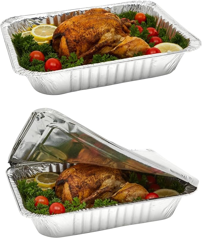 Disposable (25pack) 9x13 Aluminum Foil Pans with Lids, Half Size Deep Steam Table Pans, Heavy Duty Aluminum Baking Pans for Cooking, Roasting, Heating, Serving & Lining Steam-Table Trays