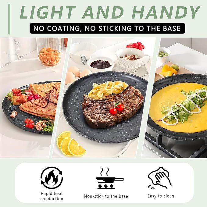 Nonstick Crepe Pan, 11Inch Granite Coating Dosa Pan Pancake Flat Skillet Tawa Griddle, 4 Pcs Kitchen Pancake Grill Pans Set, Fry Pans for All Stoves (11 Inch)