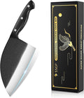 SSGP Serbian Chef Knife, 7.2 Inch Meat Cleaver Knife with Full Tang Handle, Hand Forged Heavy Duty Chopper Knife, Butcher Knife for Kitchen, Outdoor Cooking, Camping