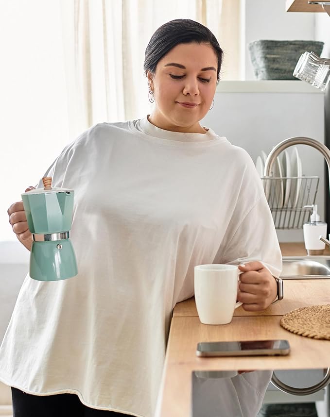 AGOGO Milano Moka Pot, Stovetop Espresso Maker, Greca, Coffee Percolator, Turkish Coffee Maker with Paper Filter 6 Cup Lake Blue