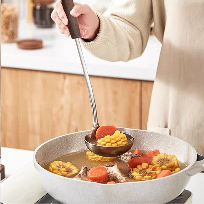 FJNATINH Wok Spatula and Ladle Skimmer Spoon - Stainless Steel Cooking Utensils Set of 3,Kitchen Wok Utensils Set
