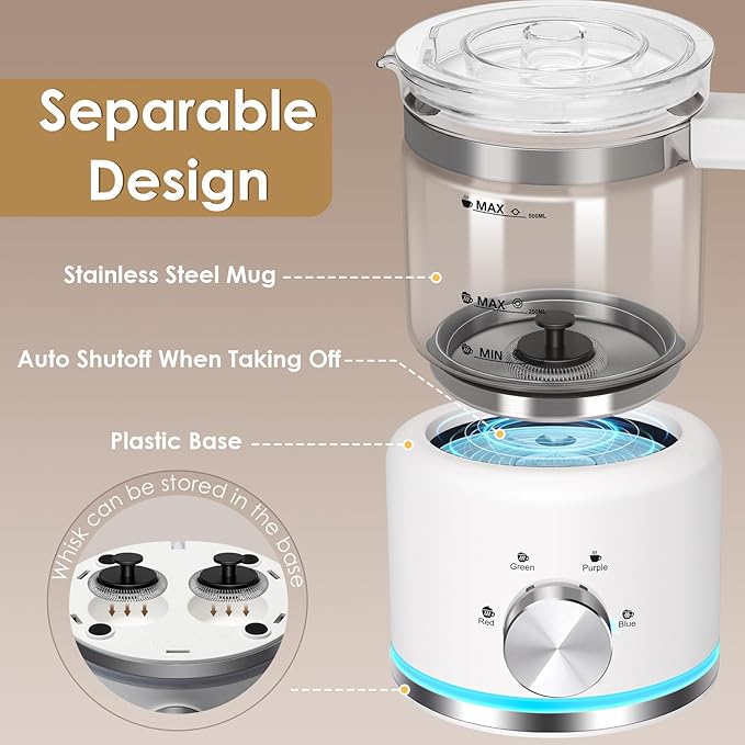 Milk Frother, 16.9 OZ Milk Frother and Steamer, 4 in 1 Electric Milk Frother Dishwasher Safe Durable Silent Frother for Coffee Hot and Cold Foam Maker (White Glass)
