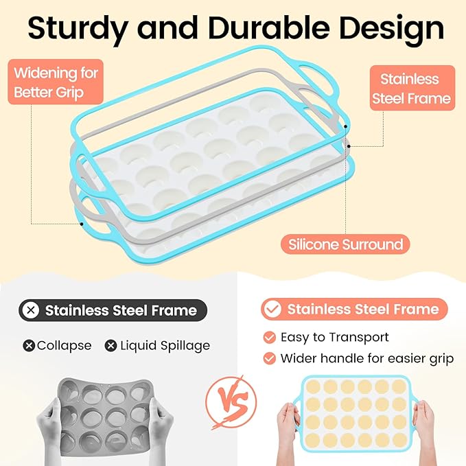 Silicone Mini Muffin Pan With Metal Reinforced Frame - 24 Cups Durable Silicone Cupcake Pan for Muffin, Cupcakes, BPA Free and Dishwasher Safe - 2 Piece Blue