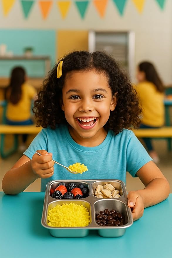 Stainless Steel Lunch Box for Kids 3 and older - 3 Pieces: Stainless Steel Bento Box & 2 Snack Containers for Kids - Dishwasher Safe, Eco-Friendly, BPA Free, Leak Proof