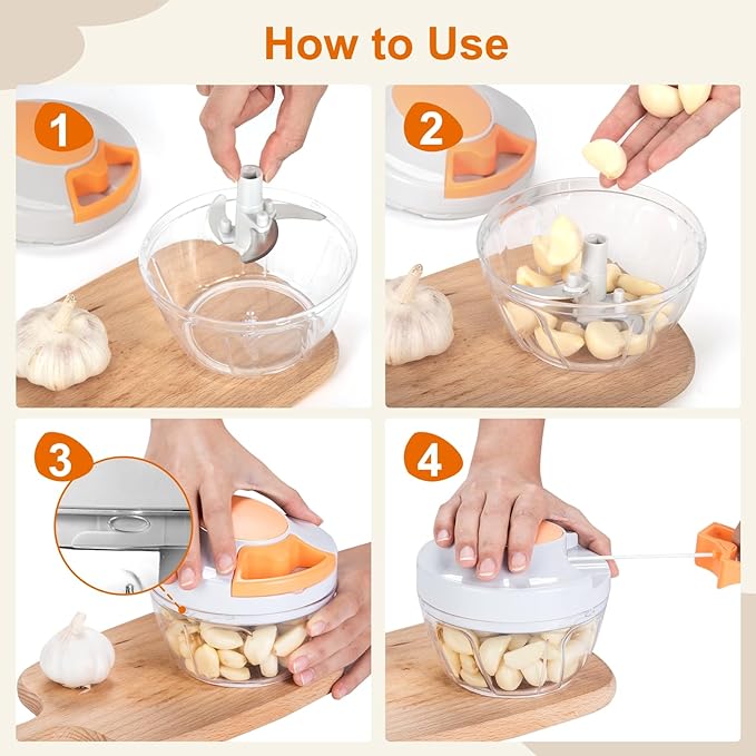 Manual Food Processor Vegetable Chopper, Portable Hand Pull String Garlic Mincer Onion Cutter for Veggies, Ginger, Fruits, Nuts, Herbs, etc.,500ml