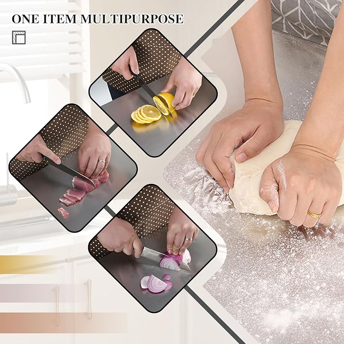 Stainless Steel Cutting Board for Kitchen - 304 Stainless Steel Chopping Boards for Baking, Double-Sided Use for Raw & Cooked Food - Ideal for Homemade Pasta, Pizza & Bread Making (15.7×19.6×0.06")