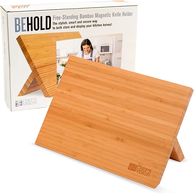 Chef’s Vision Magnetic Knife Block - Bamboo - Stylish Kitchen Magnetic Knife Holder - Elegant Free Standing Knife Display - Ideal for Colorful Knives - Sleek Kitchen Décor - Knife Block without knives