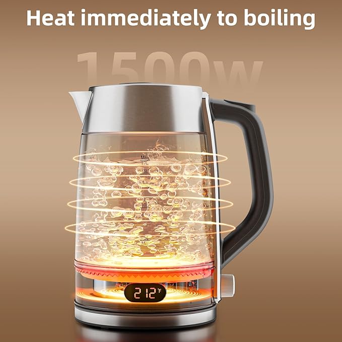 Kndko Electric Kettle,Temperature Adjustmenet, Stainless Steel Filter and Cover,1.7L Tea Kettle & Hot Water Boiler For Coffee & Tea, Automatic Shut Off,1500W, Black and Silver