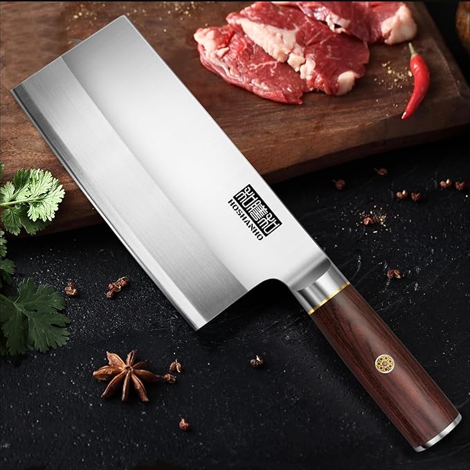 HOSHANHO Ultra Sharp Cleaver Knife 7 inch, High Carbon Powder Steel Meat Cleaver, Butcher Knife with Wooden Handle, Vegetable Meat Cleaver for Home and Restaurant