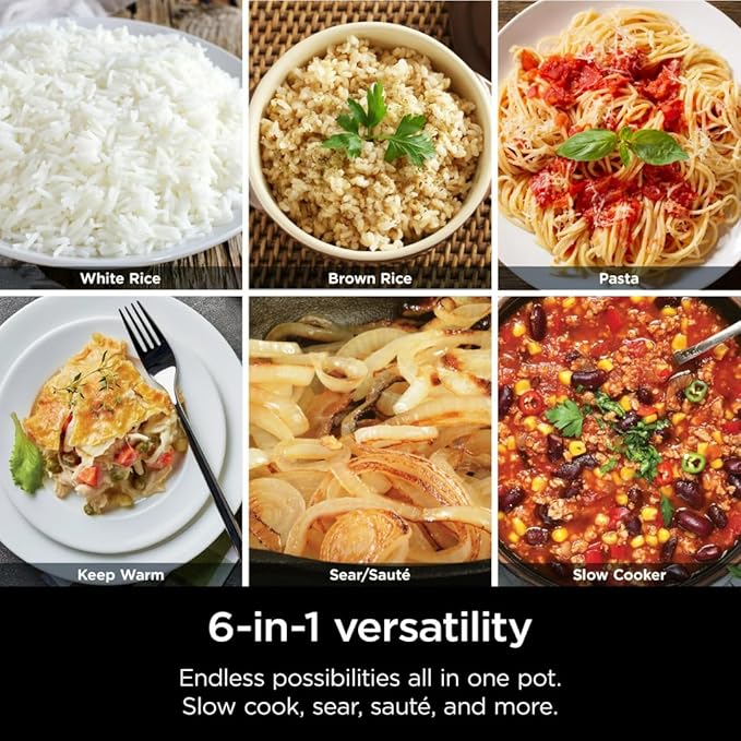 Multi-Cooker Ninja Foodi MC1100, Everyday Possible Cooker 6.5-Qt, 6-in-1 with Slow Cook, Slow Cooker, Sear/Sauté, Keep Warm, Rice and Pasta Functions, Compact Design, White, 6.5QT