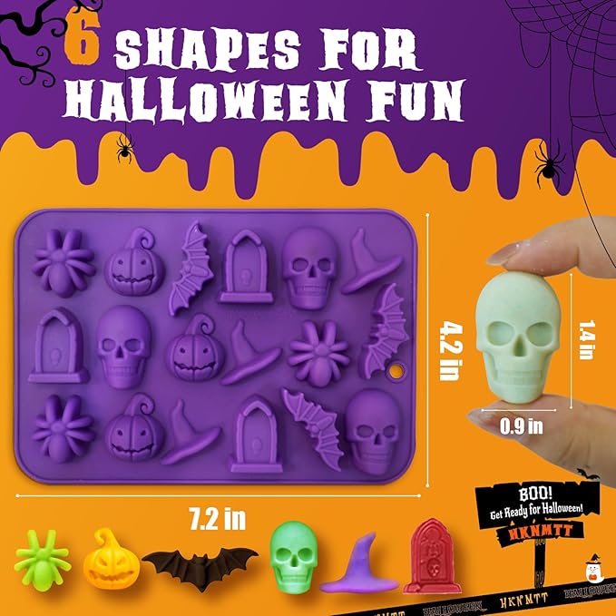 Halloween Molds Silicone for Chocolate 3 Pack, 3D Halloween Chocolate Candy Gummy Mold Skull Pumpkin Bat Ghost Witch Hat Spider tombstone Shapes Mold