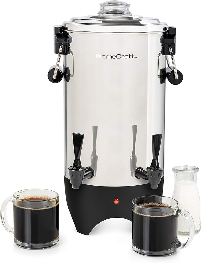 HomeCraft 45-Cup Coffee Urn and Hot Beverage Dispenser with Double Dripless Faucet, Quick-Brewing, Stainless Steel