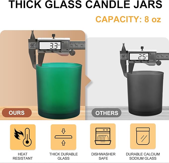 8 OZ Thick Candle Jars for Making Candles 15 Pcs, Empty Jars with Wood Lids for Candle Making, Sample Container, Frosted Green