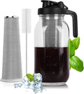 Cold Brew Coffee Maker - 64 Oz Heavy-Duty Glass Mason Jar Pitcher with Stainless Steel Filter, Leak-Proof Lid, Ergonomic Handle & Precision Pour Spout – Ideal for Iced Coffee, Tea, Cold Brew (Black)