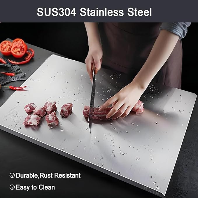 304 Stainless Steel Cutting Board – Stainless Steel Kitchen Chopping Boards Non-Slip, Dishwasher Safe – Ideal for Meat, Vegetables, Fruits, Bread & Baking – Commercial & Home Use (23.6 * 19.6in)
