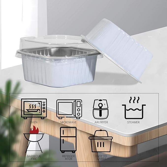 50 Pcs Mini Square Baking Cups with Lids,5oz Aluminum Foil Mini Cake Pans with Lids,Disposable Ramekins Cake Pans,150ml Dessert Cups Cupcake Pans for Wedding Birthday Party,White