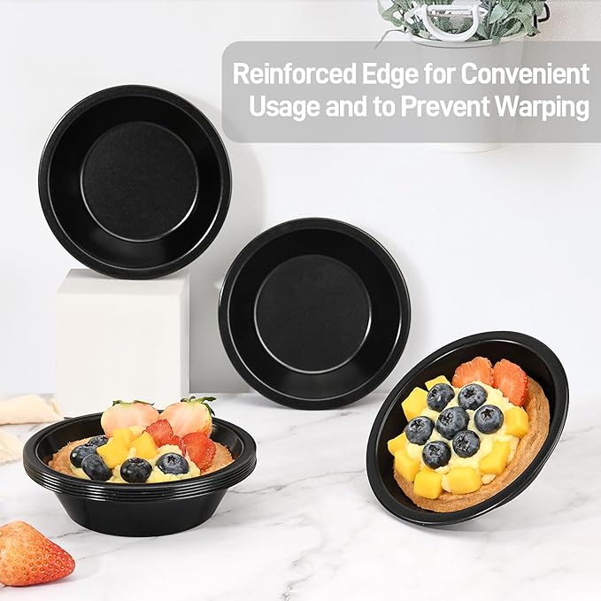 8 Pcs 4 Inch Mini Pie Pan Pie Tins Round Mini Tart Pans, Carbon Steel Mini Pizza Pan Nonstick Quiche Pans for Baking Small Bakeware Set for Oven & Dishwasher Safe