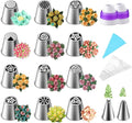 Suuker 27 Pieces Russian Piping Tips Set, Cake Decorating Tips Baking Supplies for Cupcake Cookies Birthday Party (12 Icing Tips 10 Pastry Baking Bags 2 Leaf Piping Tips 2 Couplers 1 Silicone Bag)