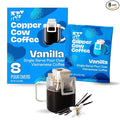 Copper Cow Coffee Premium Pour Over Single-Serve Vietnamese Coffee Pouches (8 pack) | Vanilla | Dark Roast | Flavored with Vanilla Beans | Convenient Vietnamese Ground Coffee Packets, Travel Friendly
